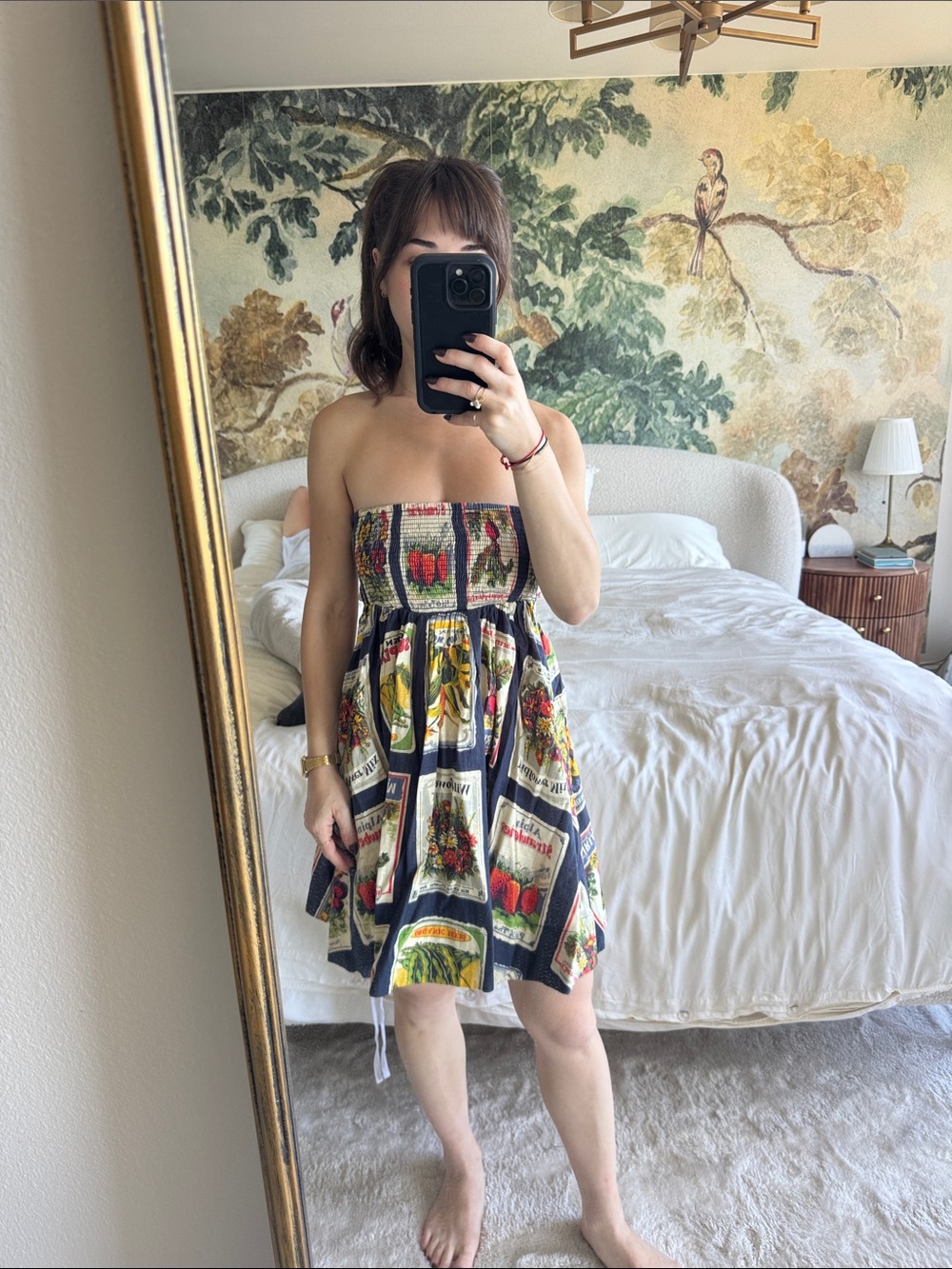 BDG Navy Strapless Patchwork Print Sundress with Multicolor Accents